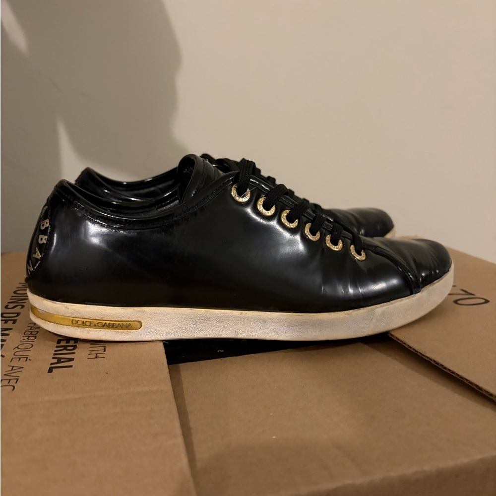 Vintage dolce and gabbana Black Low-Top Leather Sneakers image 8